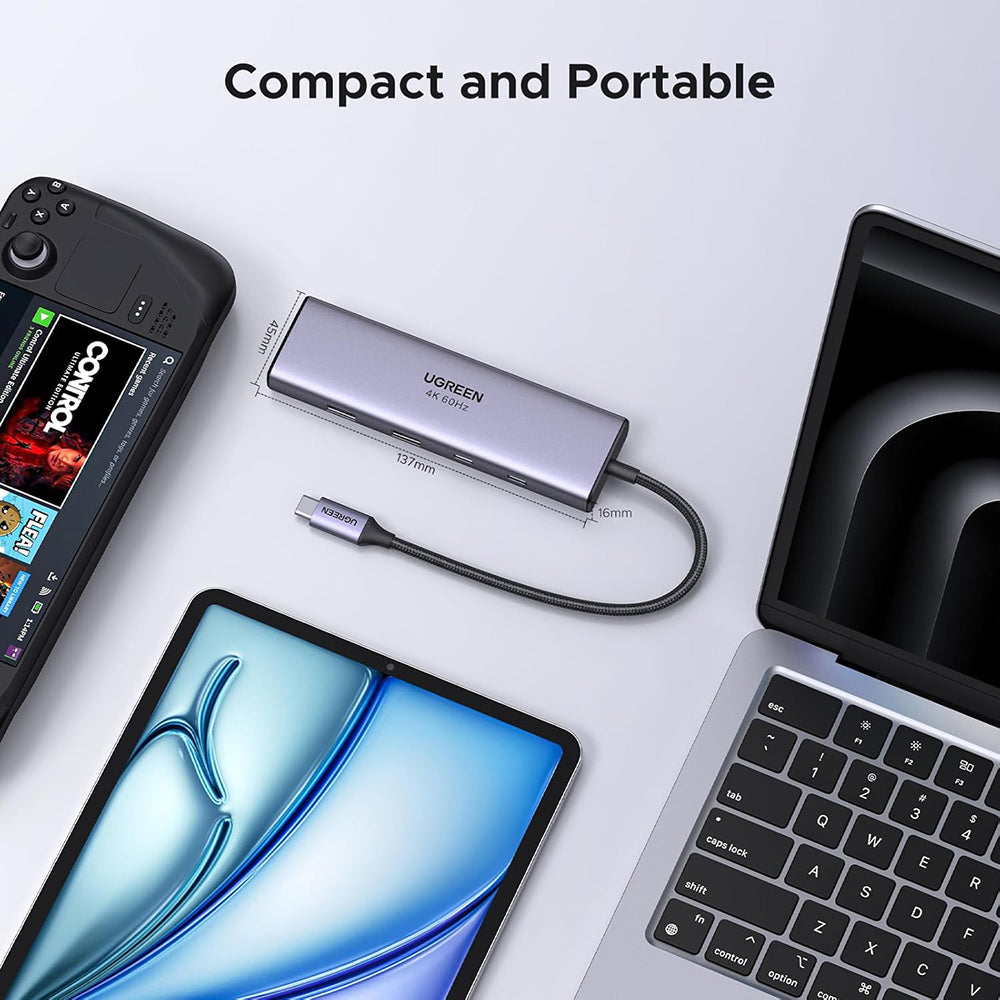 UGREEN CM498 USB-C Hub (15375), 2 x USB-A - 3 x USB-C - 1 x HDMI - 1 x RJ45 - 1 x SD - 1 x microSD, Gray