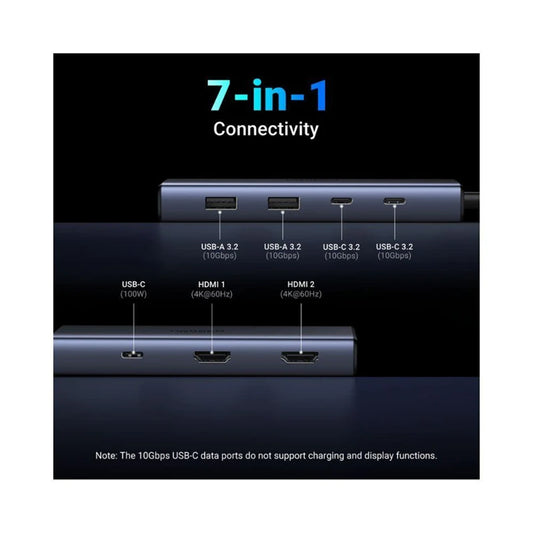Hub USB-C UGREEN CM498 (45379), 2 x USB-A 3.2 - 3 x USB-C - 2 x HDMI, Szary