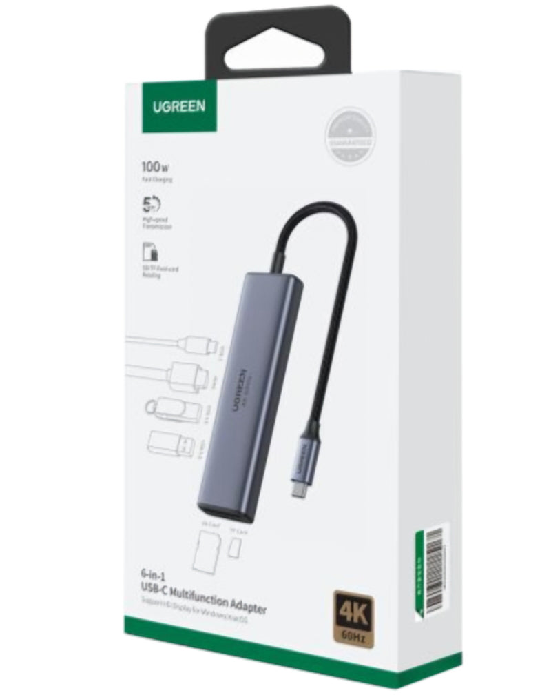 Hub USB-C UGREEN CM511 (60384), 2 x USB-A 3.0 - 1 x USB-C - 1 x HDMI - 1 x SD - 1 x microSD, Szary
