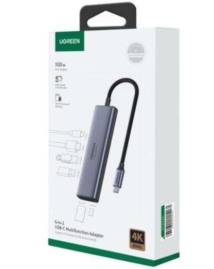 Hub USB-C UGREEN CM511 (60384), 2 x USB-A 3.0 - 1 x USB-C - 1 x HDMI - 1 x SD - 1 x microSD, Szary