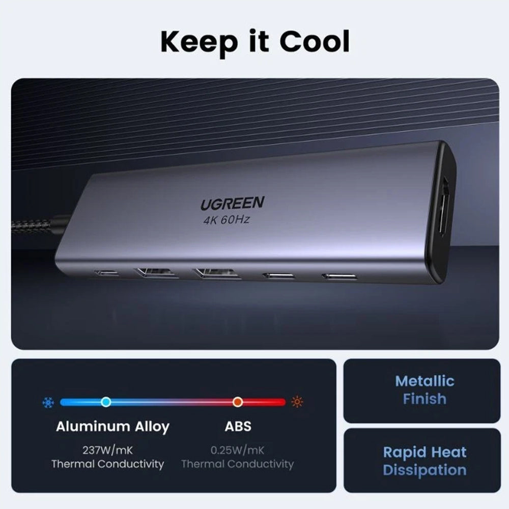 Hub USB-C UGREEN CM511 (35999), 2 x USB-A 3.2 - 3 x USB-C - 1 x HDMI, Szary