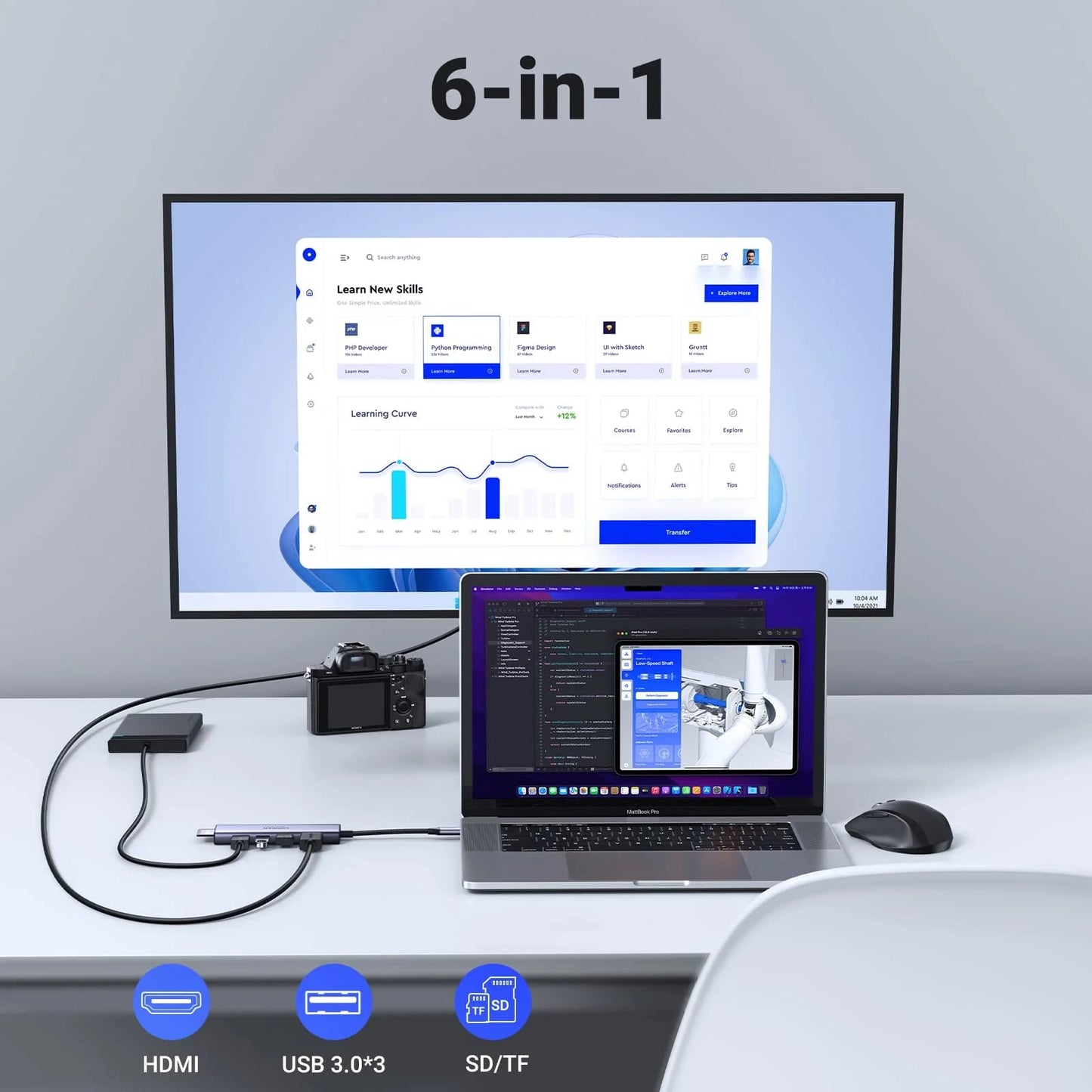 Hub USB-C UGREEN CM511 (60383), 3 x USB-A 3.2 - 1 x HDMI - 1 x SD - 1 x microSD, Szary
