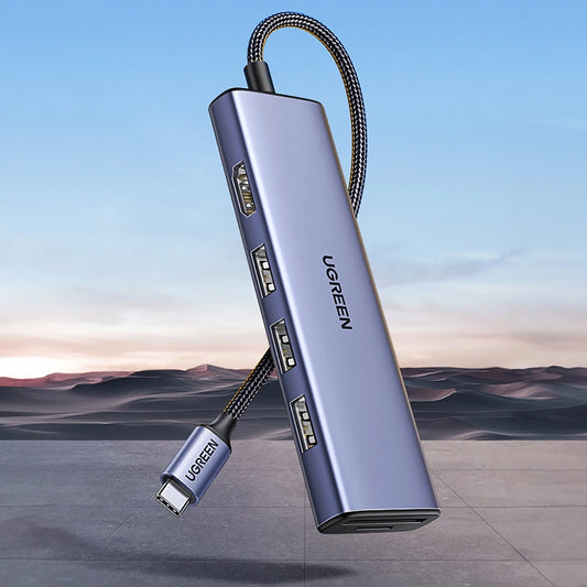 Hub USB-C UGREEN CM511 (20956A), 3 x USB-A 3.0 - 1 x HDMI - 1 x SD - 1 x microSD, Szary