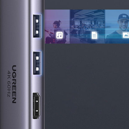 Hub USB-C UGREEN CM511 (60384), 2 x USB-A 3.0 - 1 x USB-C - 1 x HDMI - 1 x SD - 1 x microSD, Szary
