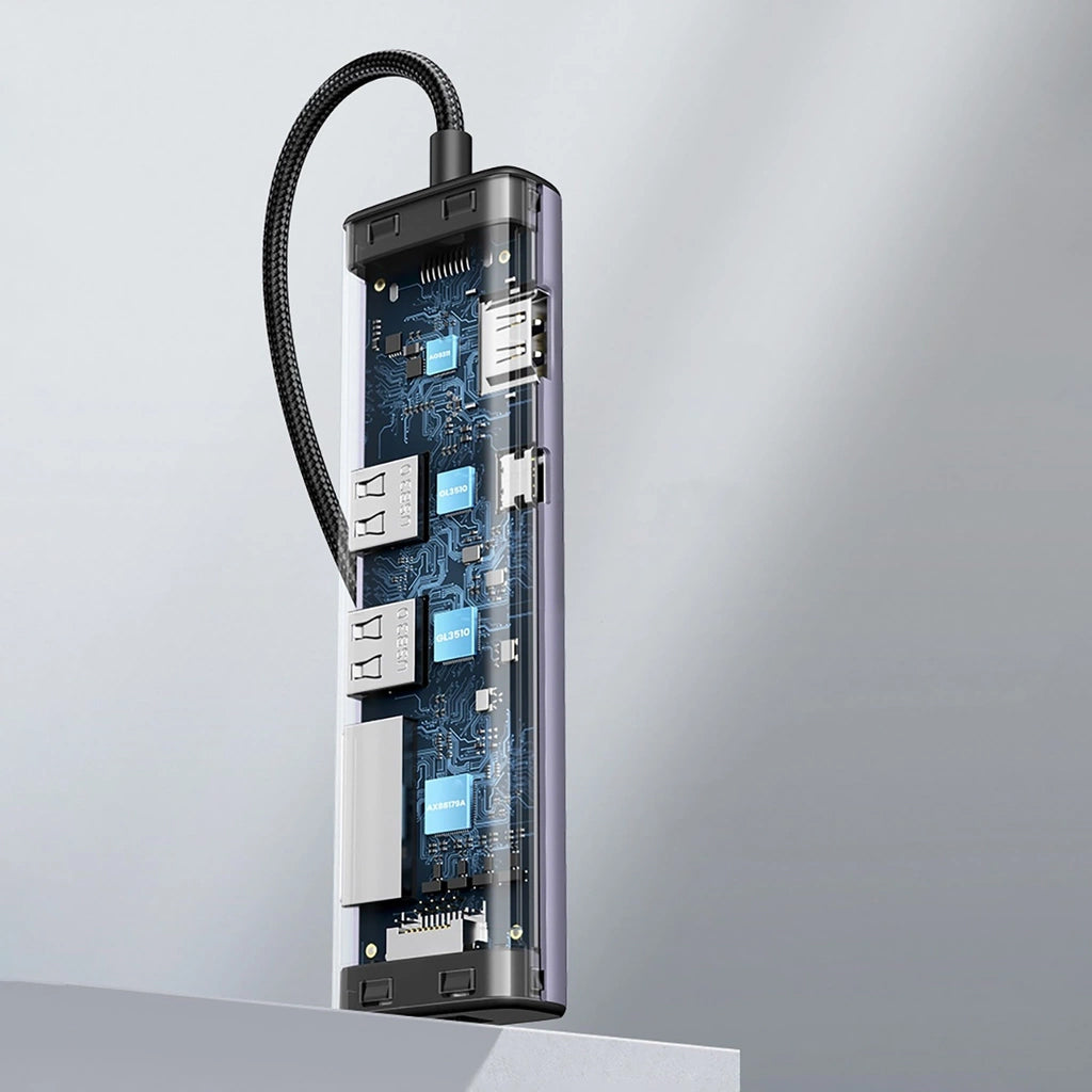 Hub USB-C UGREEN CM512, 2 x USB-A 3.0 - 1 x USB-C - 1 x HDMI - 1 x SD - 1 x microSD - RJ45, Szary