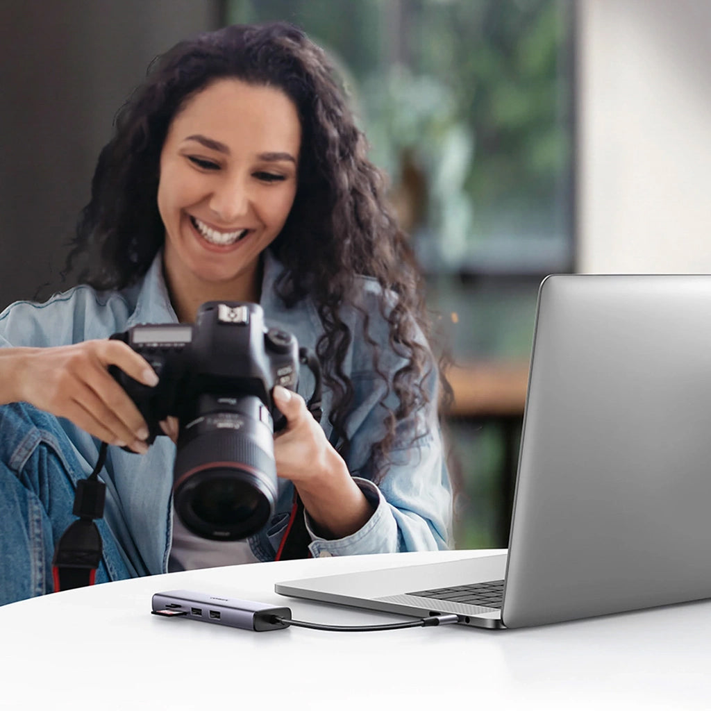 Hub USB-C UGREEN CM512, 2 x USB-A 3.0 - 1 x USB-C - 1 x HDMI - 1 x SD - 1 x microSD - RJ45, Szary