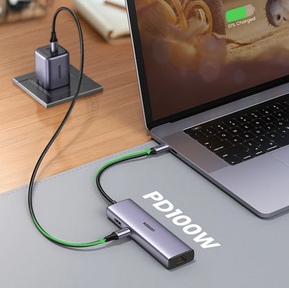 Hub USB-C UGREEN CM512, 2 x USB-A 3.0 - 1 x USB-C - 1 x HDMI - 1 x SD - 1 x microSD - RJ45, Szary