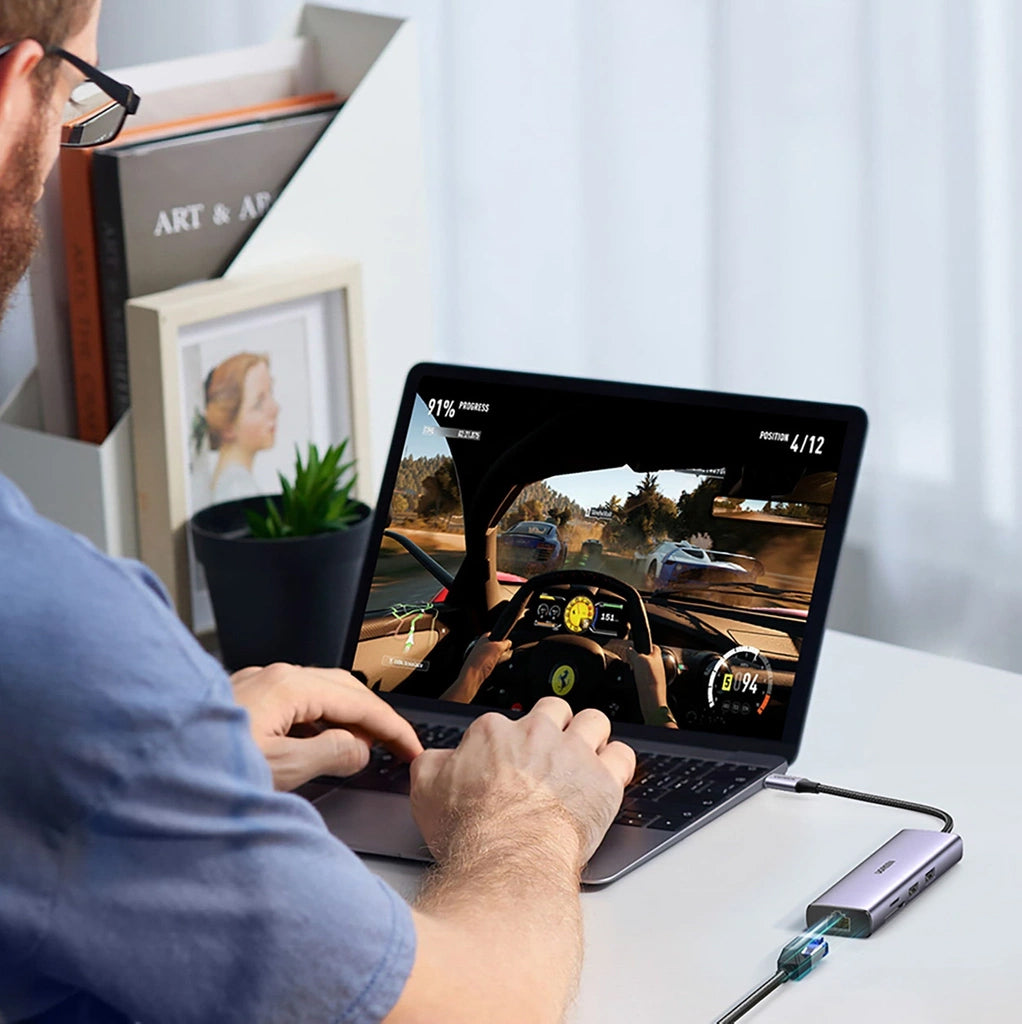 Hub USB-C UGREEN CM512, 2 x USB-A 3.0 - 1 x USB-C - 1 x HDMI - 1 x SD - 1 x microSD - RJ45, Szary