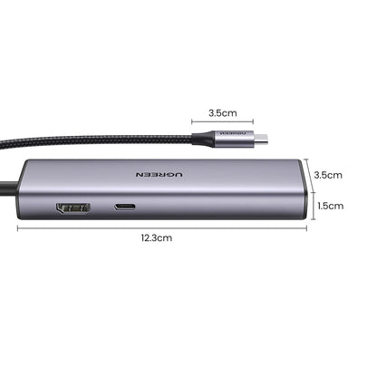 Hub USB-C UGREEN CM512, 2 x USB-A 3.0 - 1 x USB-C - 1 x HDMI - 1 x SD - 1 x microSD - RJ45, Szary