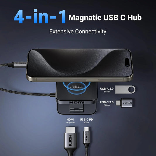 Hub USB-C UGREEN CM801, 1 x USB-A 3.0 - 2 x USB-C - 1 x HDMI, Szary