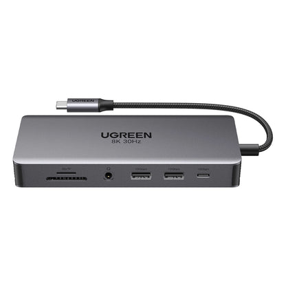 Hub USB-C UGREEN Revodok Pro 313 CM681, 2 x USB-A 3.2 - 1 x USB-A 3.0 - 2 x USB-C - 2 x HDMI - 1 x Jack 3.5mm - 1 x RJ45 - 1 x SD - 1 x microSD, Szary