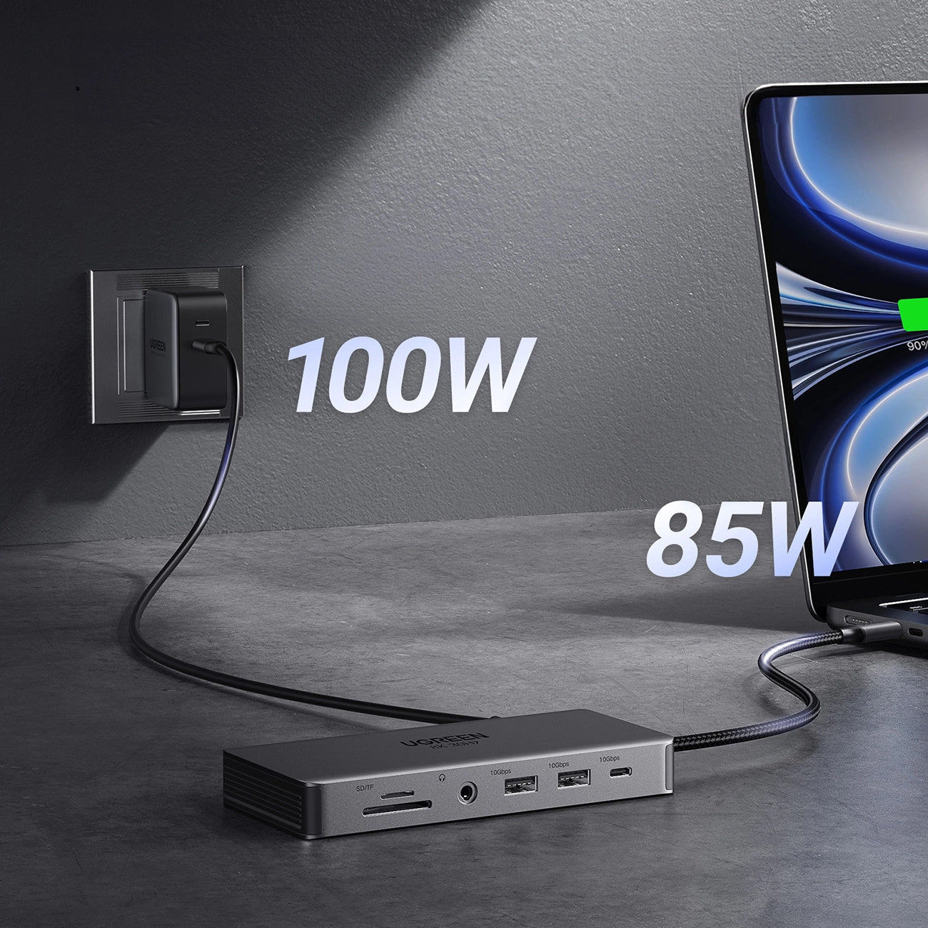 Hub USB-C UGREEN Revodok Pro 313 CM681, 2 x USB-A 3.2 - 1 x USB-A 3.0 - 2 x USB-C - 2 x HDMI - 1 x Jack 3.5mm - 1 x RJ45 - 1 x SD - 1 x microSD, Szary