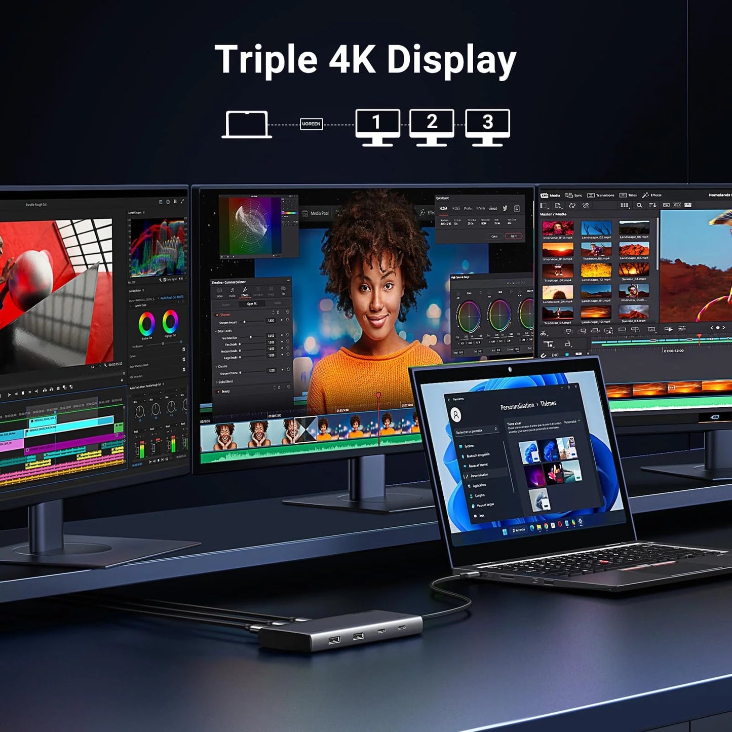 UGREEN Revodok 308 CM639 USB-C Hub, 2 x USB-A 3.2 - 3 x USB-C - 1 x Display Port - 2 x HDMI, Gray