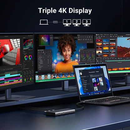 UGREEN Revodok 308 CM639 USB-C Hub, 2 x USB-A 3.2 - 3 x USB-C - 1 x Display Port - 2 x HDMI, Gray