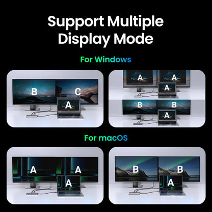 UGREEN Revodok Pro 210 CM639 USB-C Hub, 1 x USB-A 3.0 - 2 x USB-A - 2 x USB-C - 2 x HDMI - 1 x RJ45 - 1 x SD - 1 x microSD, Gray