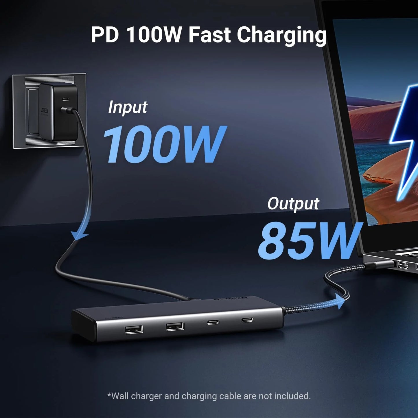 UGREEN Revodok 308 CM639 USB-C Hub, 2 x USB-A 3.2 - 3 x USB-C - 1 x Display Port - 2 x HDMI, Gray