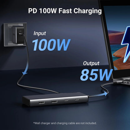 UGREEN Revodok 308 CM639 USB-C Hub, 2 x USB-A 3.2 - 3 x USB-C - 1 x Display Port - 2 x HDMI, Gray