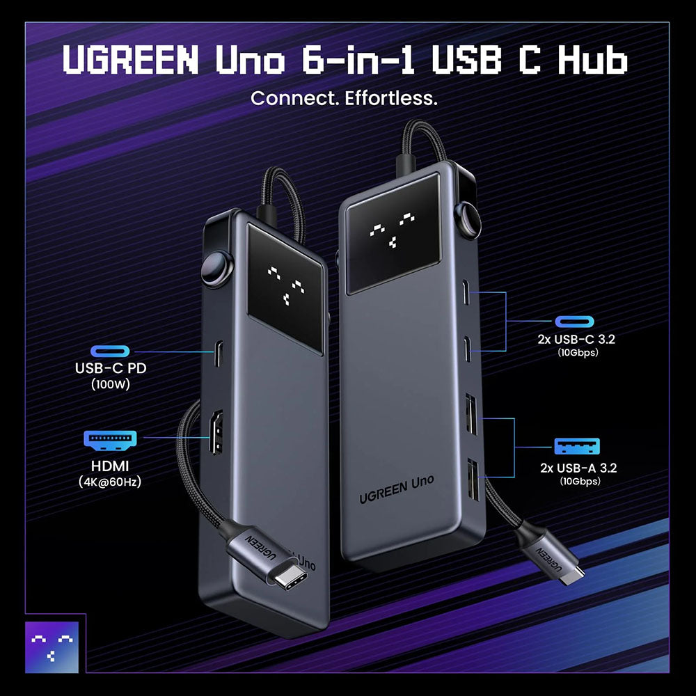 Hub USB-C UGREEN Uno (75177), 2 x USB-A 3.2 - 3 x USB-C - 1 x HDMI, Szary