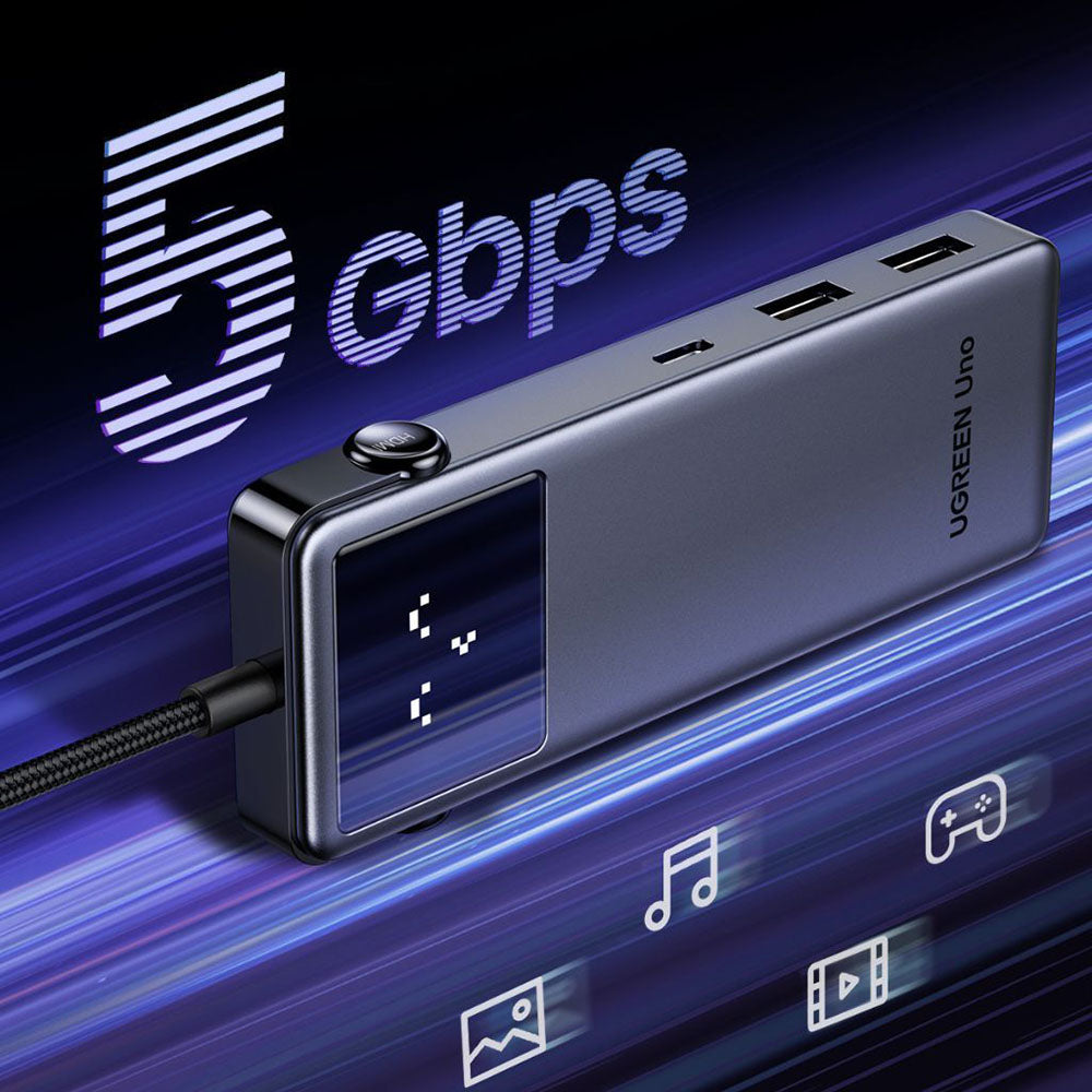 Hub USB-C UGREEN Uno (75179), 2 x USB-A - 2 x USB-C - 1 x HDMI - 1 x SD - 1 x microSD, Szary