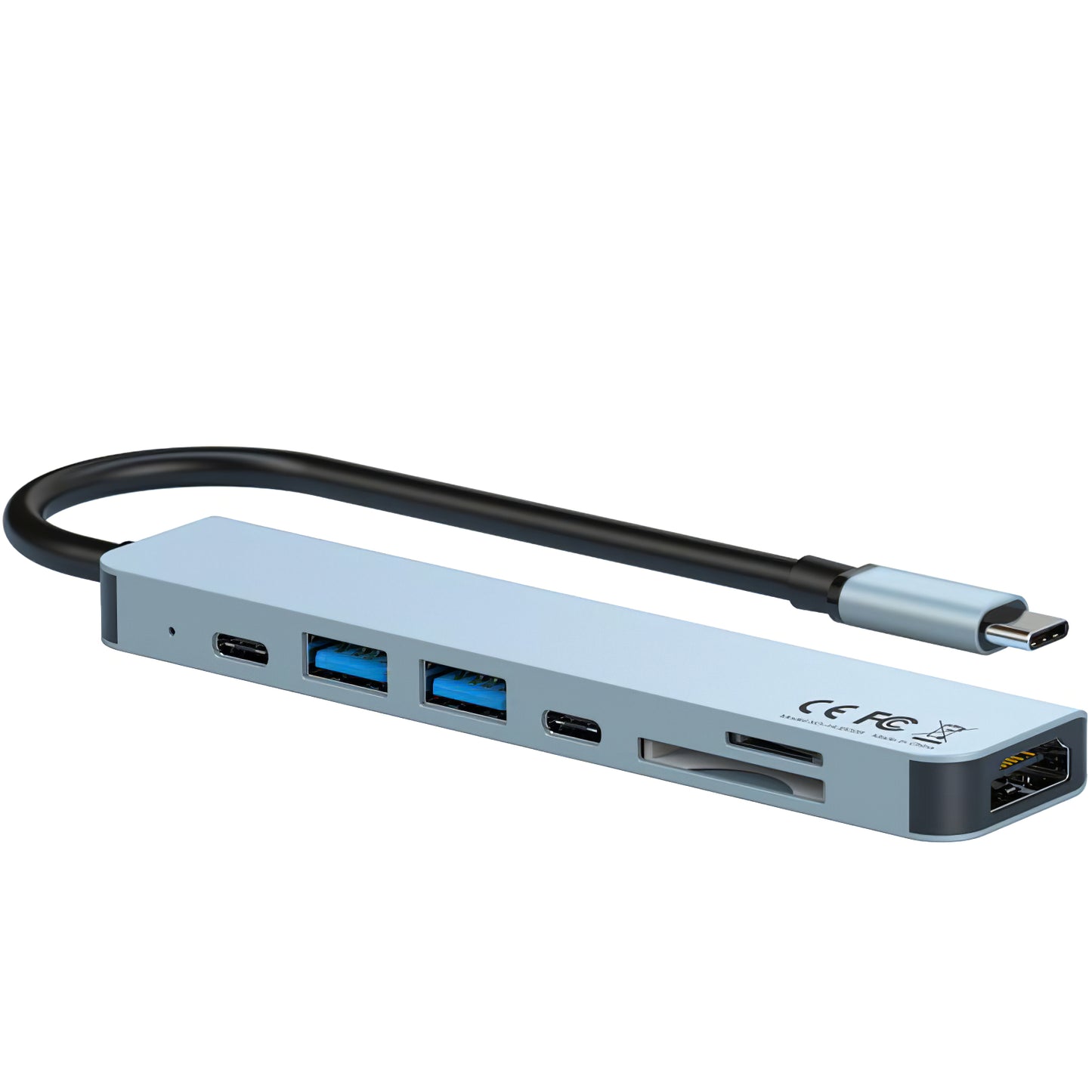 Hub USB-C XO Design HUB008, 2 x USB-A - 2 x USB-C - 1 x HDMI - 1 x SD - 1 x microSD, szary