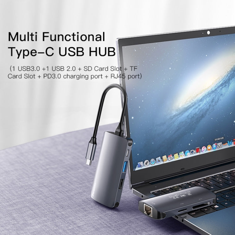 Hub USB-C Yesido HB15, 6w1, Szary