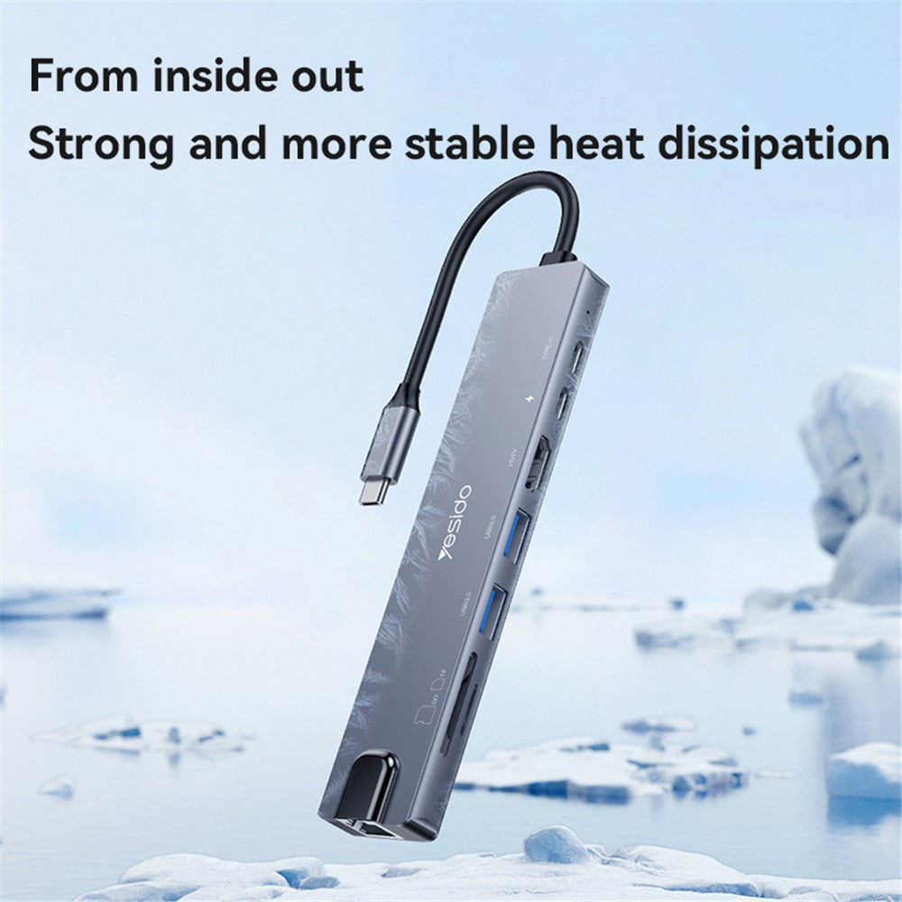 Hub USB-C Yesido HB27, 8w1, Szary