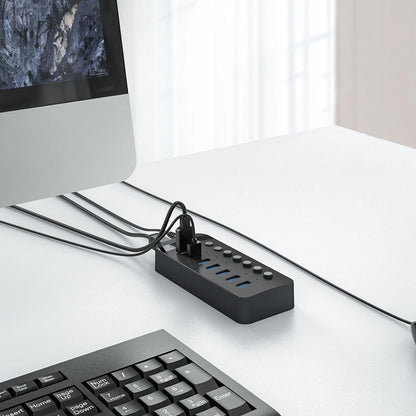 Hub USB Orico CT2U3-7AB, 7 x USB-A 3.0, Czarny