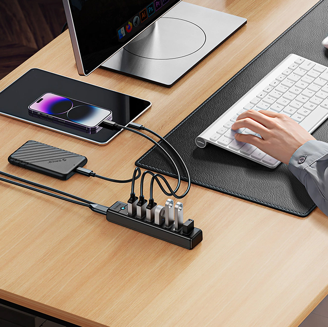 Hub USB Orico PW7U-U3, 7 x USB-A 3.0 - 1 x USB-C, Czarny