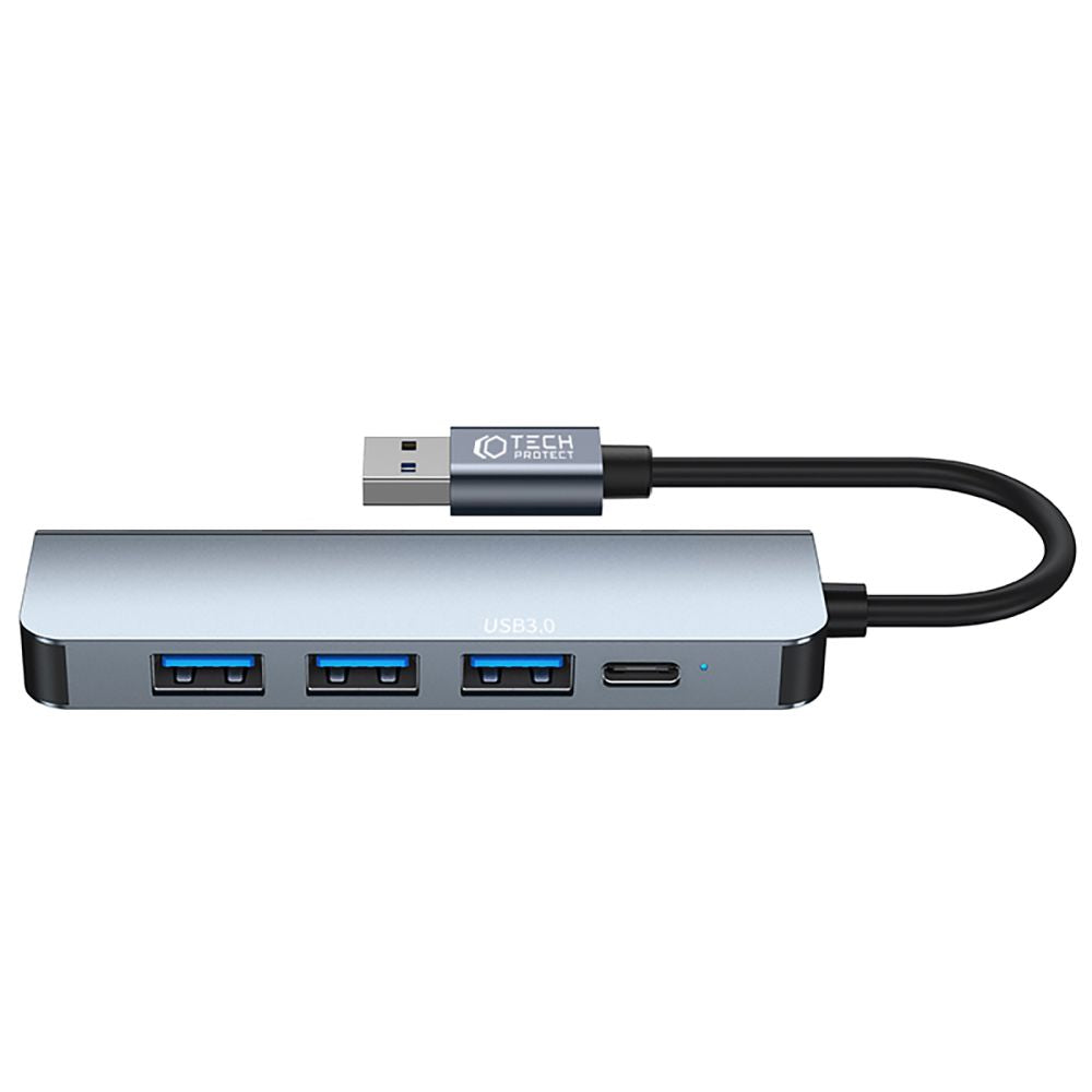 Koncentrator USB Tech-Protect V0, 3 x USB-A 3.0 - 1 x USB-A - 1 x USB-C, szary