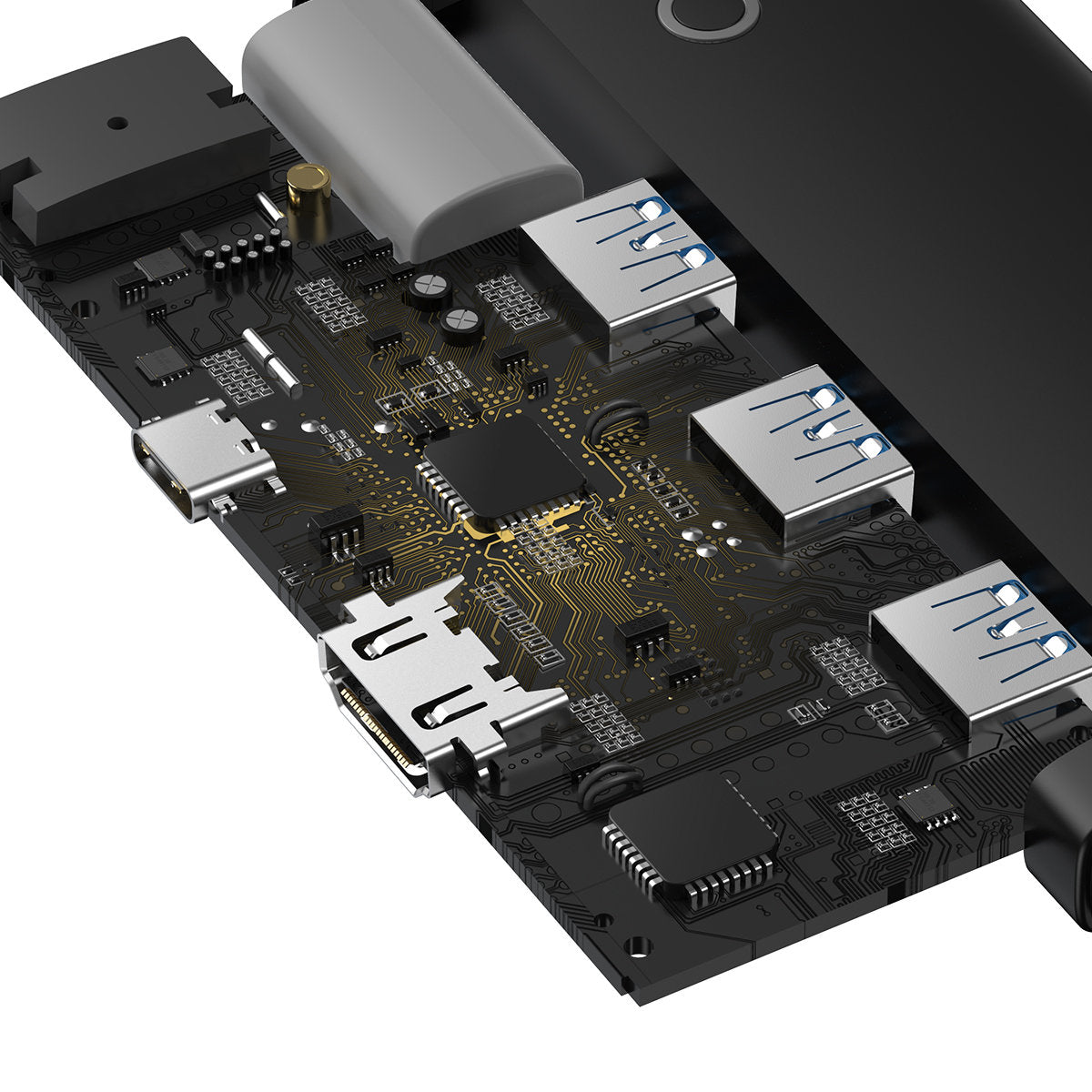 Hub USB-C Baseus Lite, 3 x USB-A 3.0 - USB-C - HDMI, Czarny WKQX040001