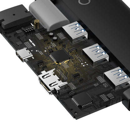 Hub USB-C Baseus Lite, 3 x USB-A 3.0 - USB-C - HDMI, Czarny WKQX040001