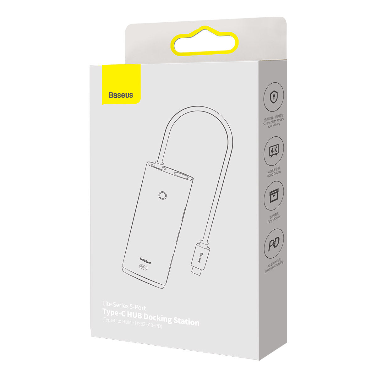 Hub USB-C Baseus Lite, 3 x USB-A 3.0 - USB-C - HDMI, Czarny WKQX040001