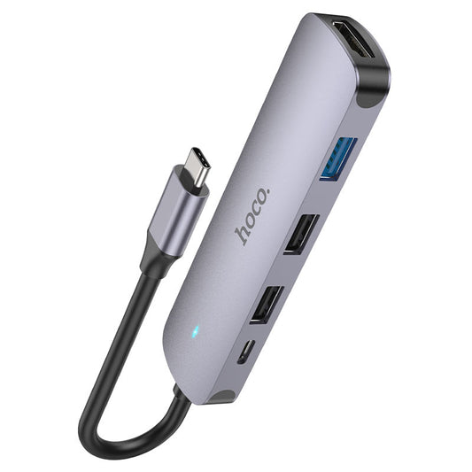 Hub USB-C HOCO HB27, USB-A 3.0 - 2 x USB-A - USB-C - HDMI, Szary