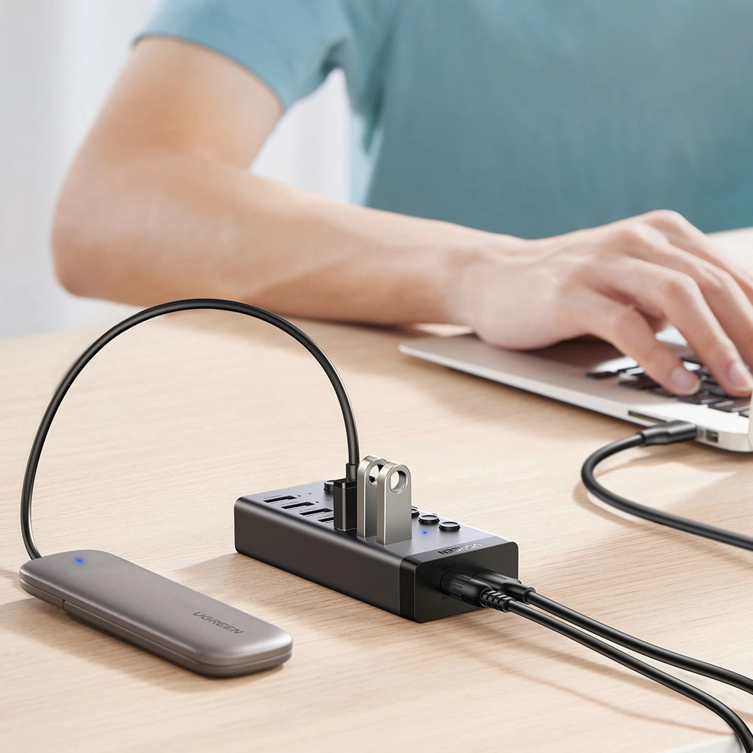 Hub USB UGREEN CM481, 7 x USB-A 3.0, Szary