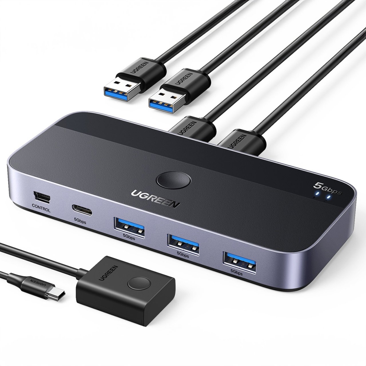 Hub USB UGREEN CM662, 3 x USB-A 3.0 - 1 x USB-C - 1 x miniUSB, Czarny