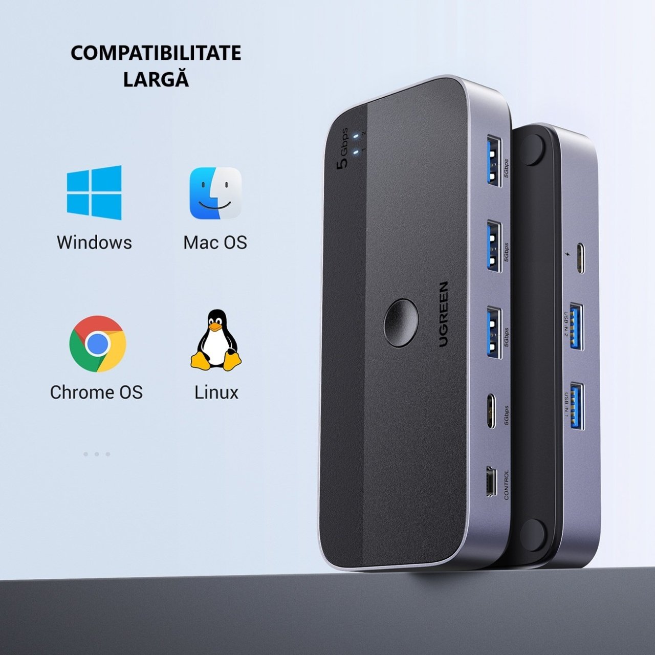Hub USB UGREEN CM662, 3 x USB-A 3.0 - 1 x USB-C - 1 x miniUSB, Czarny