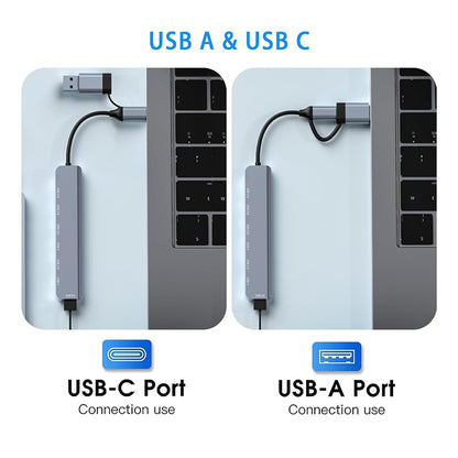 Hub USB / USB-C Techsuit H6 DataBridge, 7w1, Szary