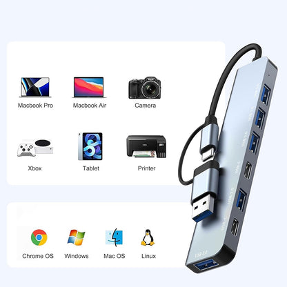 Hub USB / USB-C Techsuit H6 DataBridge, 7w1, Szary