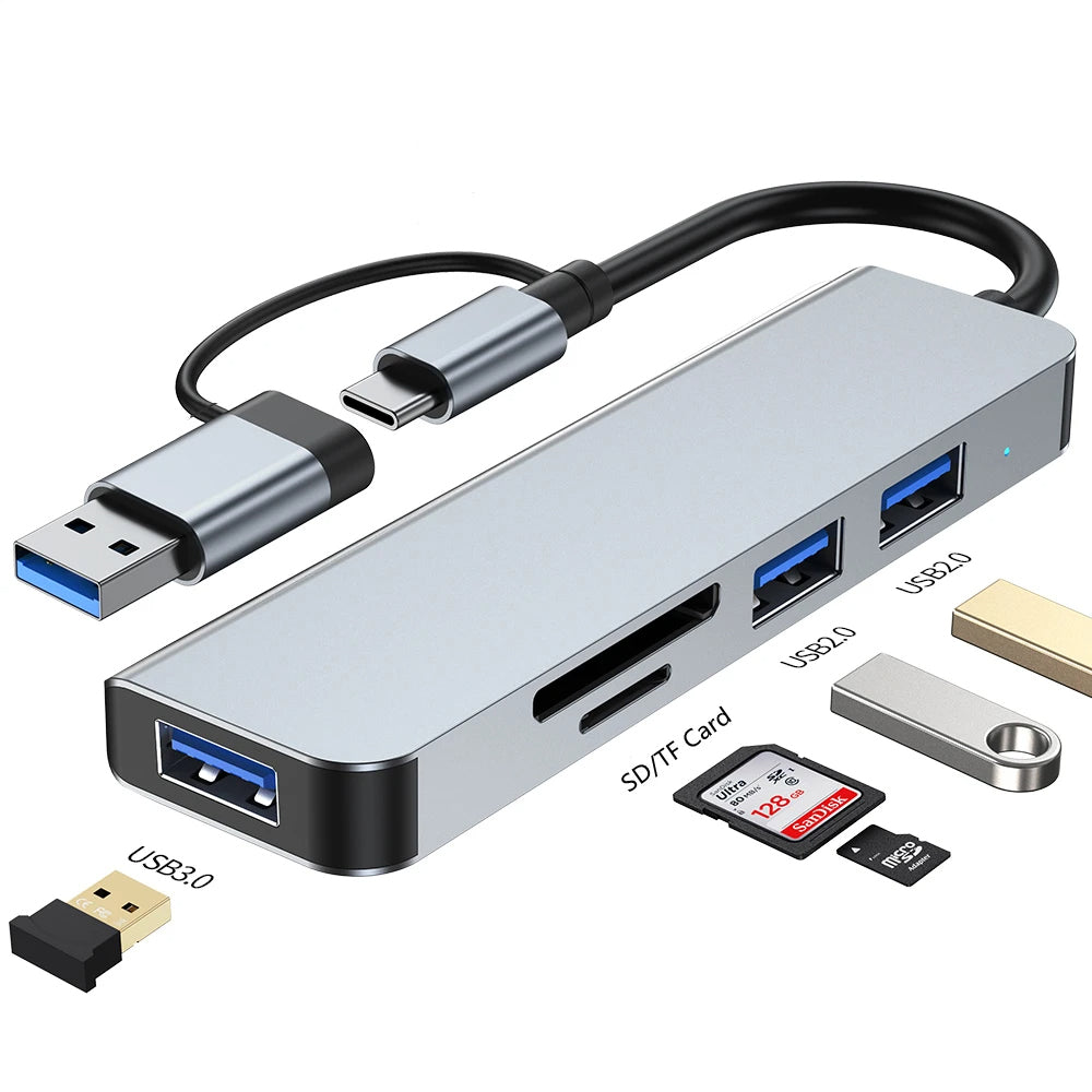 Hub USB / USB-C Techsuit H7 DataBridge, 5w1, Szary