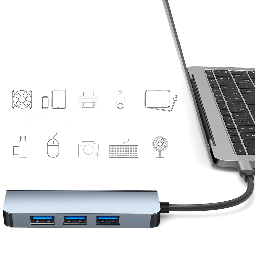 Hub USB / USB-C Techsuit H8 DataBridge, 4w1, Szary