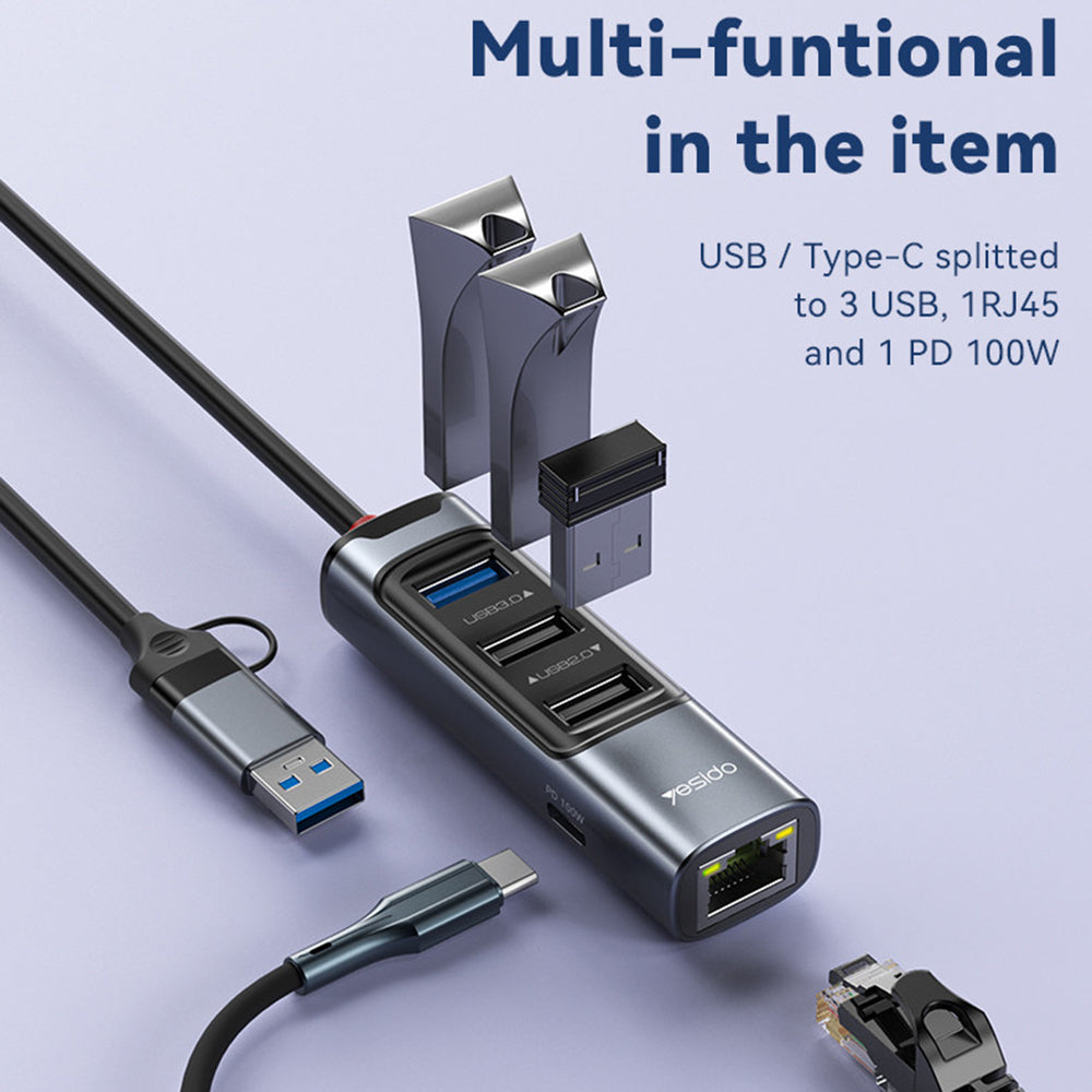 Hub USB / USB-C Yesido HB21, 5w1, Szary