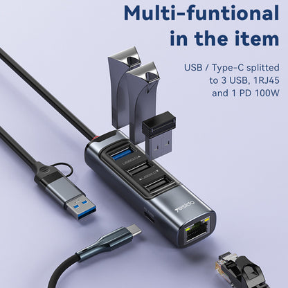 Hub USB / USB-C Yesido HB21, 5w1, Szary