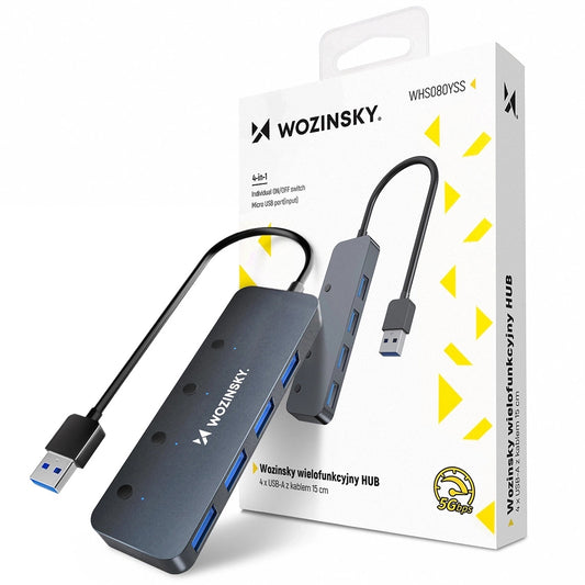 Hub USB WZK WHS080YSS, 4 x USB-A 3.0, Szary