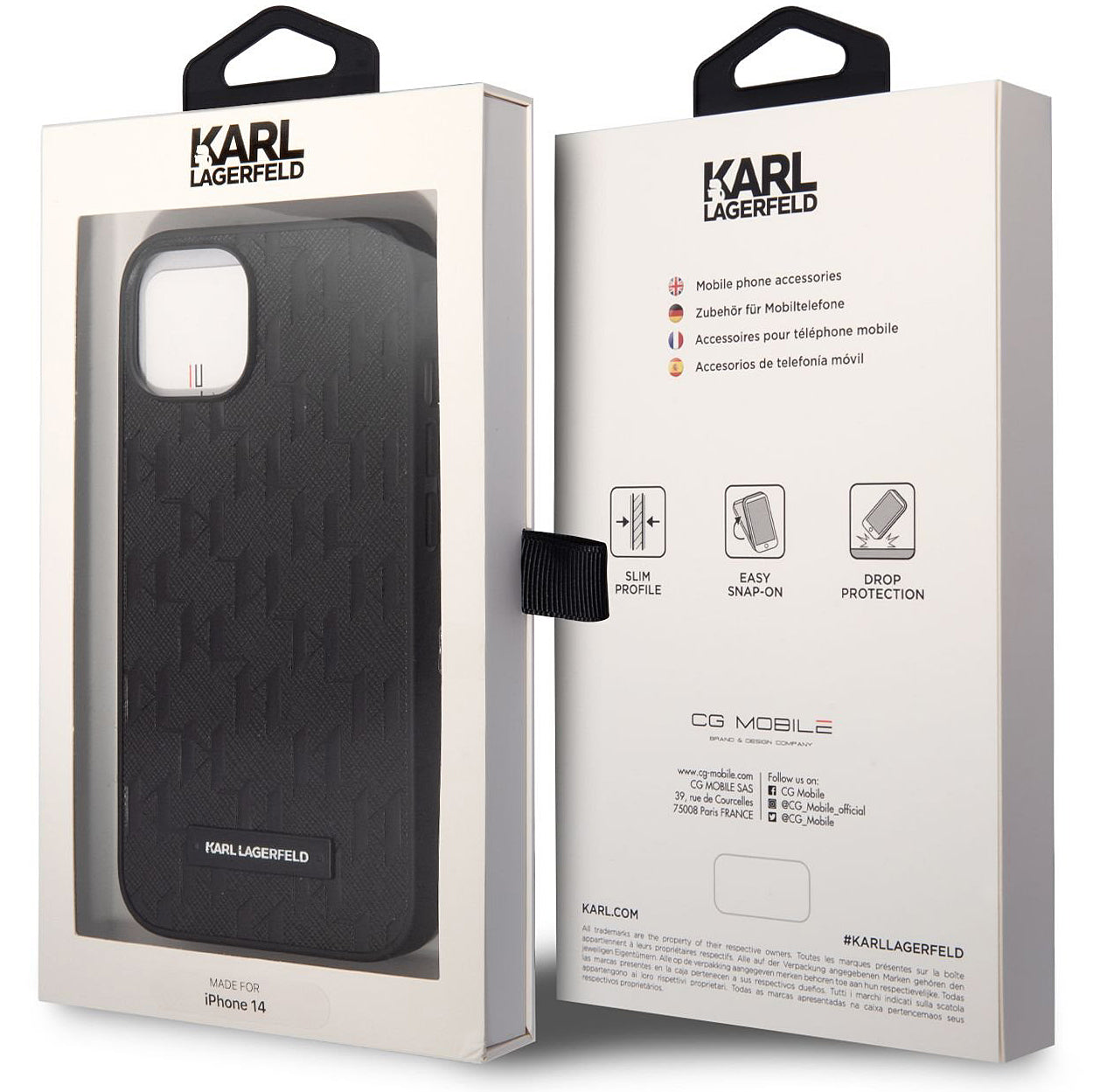Etui na Apple iPhone 14 Plus, Karl Lagerfeld, Saffiano Monogram Metal Logo, czarne