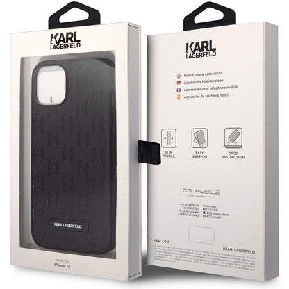 Etui na Apple iPhone 14 Plus, Karl Lagerfeld, Saffiano Monogram Metal Logo, czarne