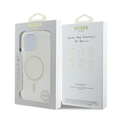 Etui MagSafe dla Apple iPhone 16 Pro, Guess, IML Glitter Ring, Przezroczyste GUHMP16LHFGERET