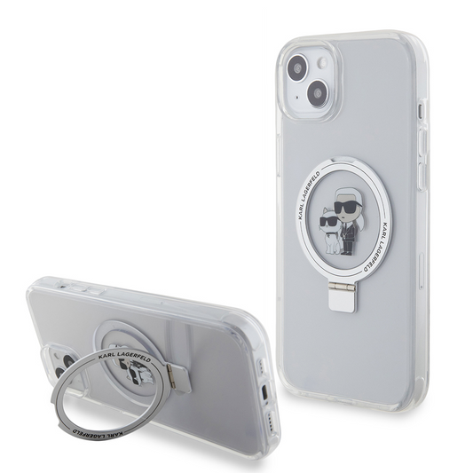 Etui MagSafe do Apple iPhone 15 Plus, Karl Lagerfeld, Ringstand Karl and Choupette, Białe, Ponownie zapakowane