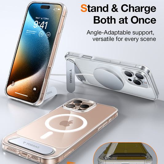 Etui MagSafe dla Apple iPhone 16 Pro, Torras, Pstand, Przezroczyste