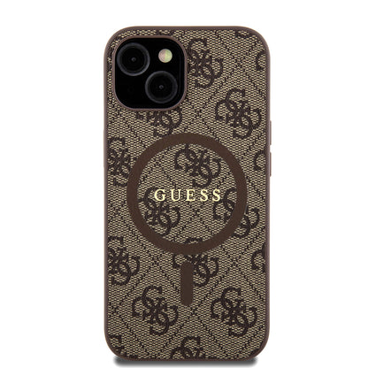 Etui MagSafe dla Apple iPhone 15 Plus, Guess, 4G Colored Ring, Brązowy GUHMP15MG4GFRW