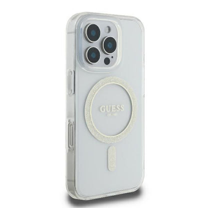 Etui MagSafe dla Apple iPhone 16 Pro, Guess, IML Glitter Ring, Przezroczyste GUHMP16LHFGERET